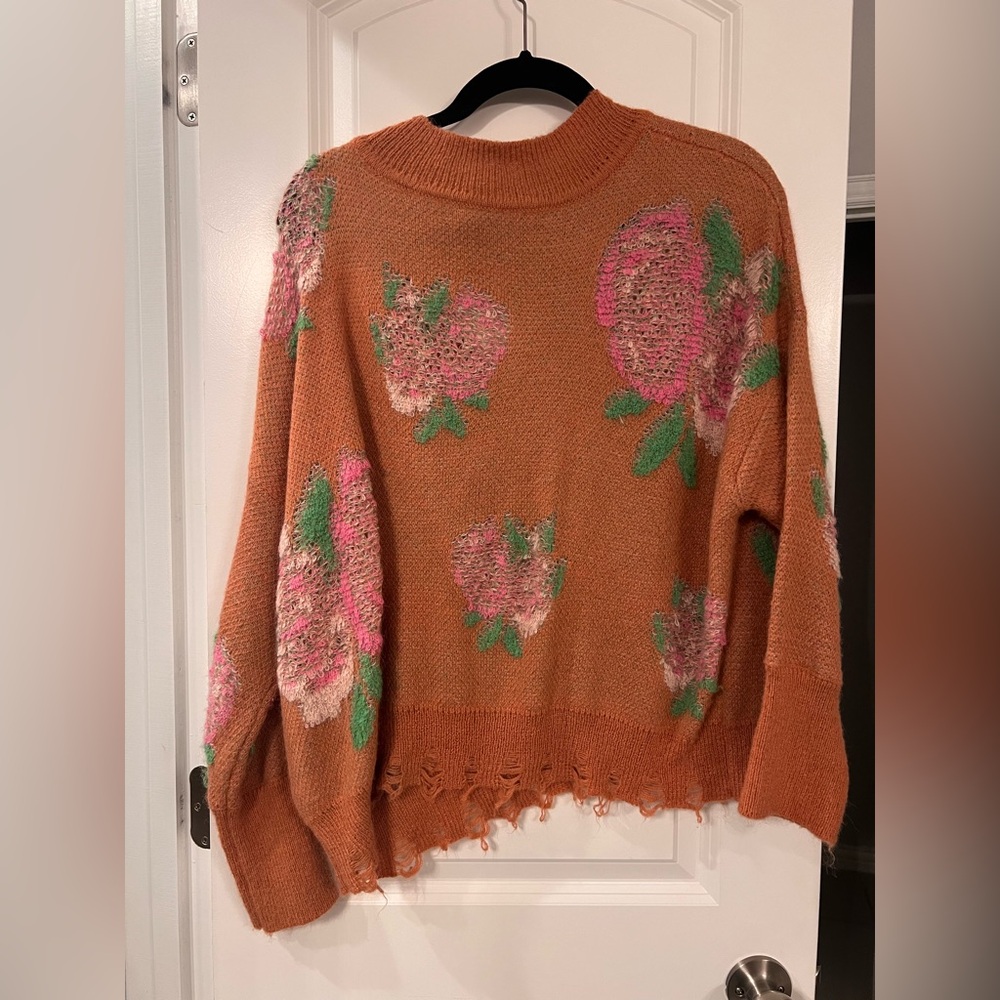 ANTHROPOLOGIE- Distressed Floral Knit Sweater - Picture 3 of 4